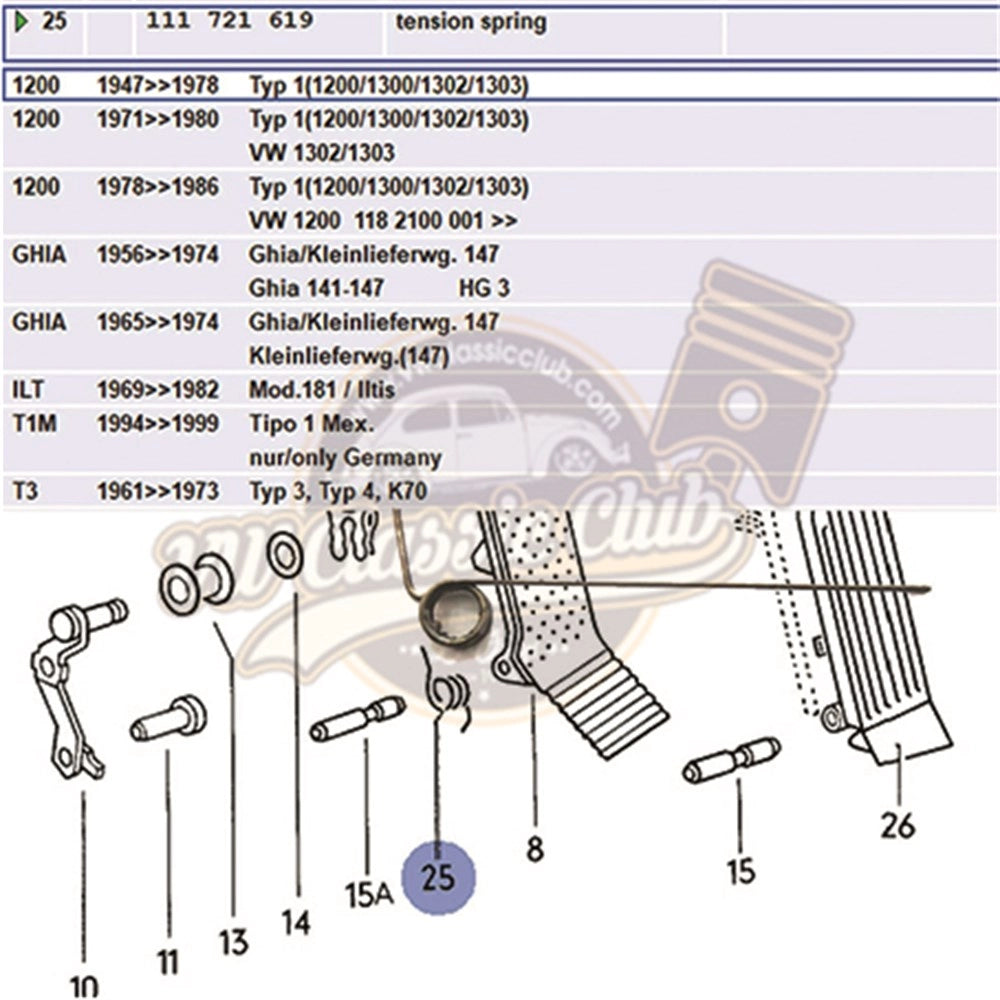 gas pedal return spring for vw beetle 1100 1952 1957 35 3738 cc 1008