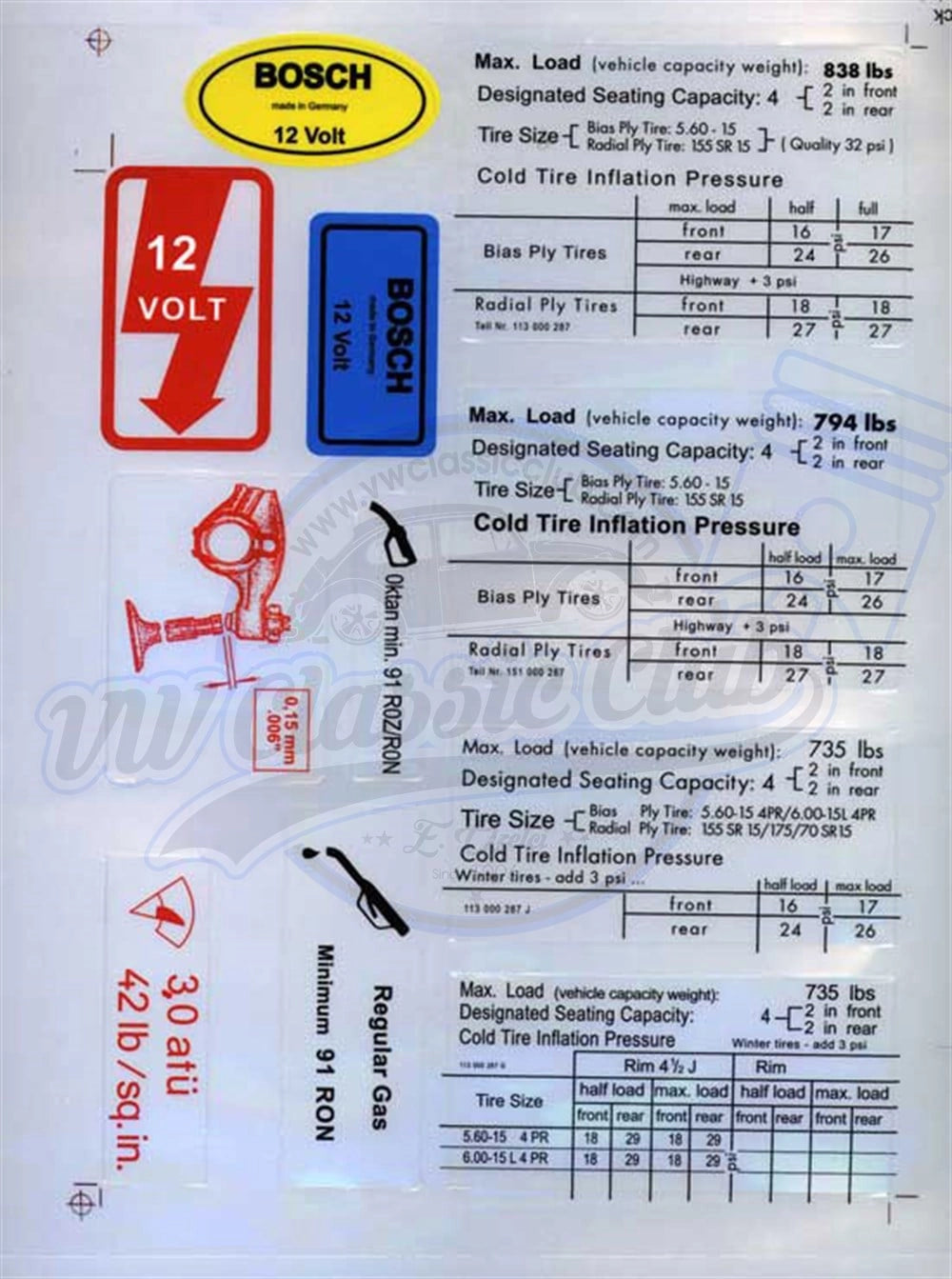 sticker set 11 piece for vw beetle 1100 1303 t1 t2 2 2080