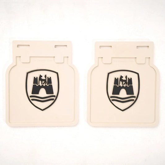 wolfsburg crest white mud flap set for classic vw beetle and karmann ghia 25 315