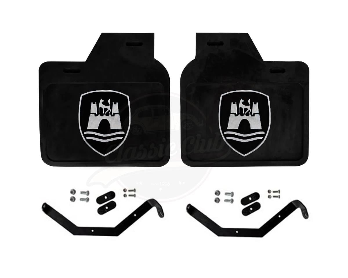black wolfsburg crest mud flaps set for vw beetle 1968 1979 25 2855