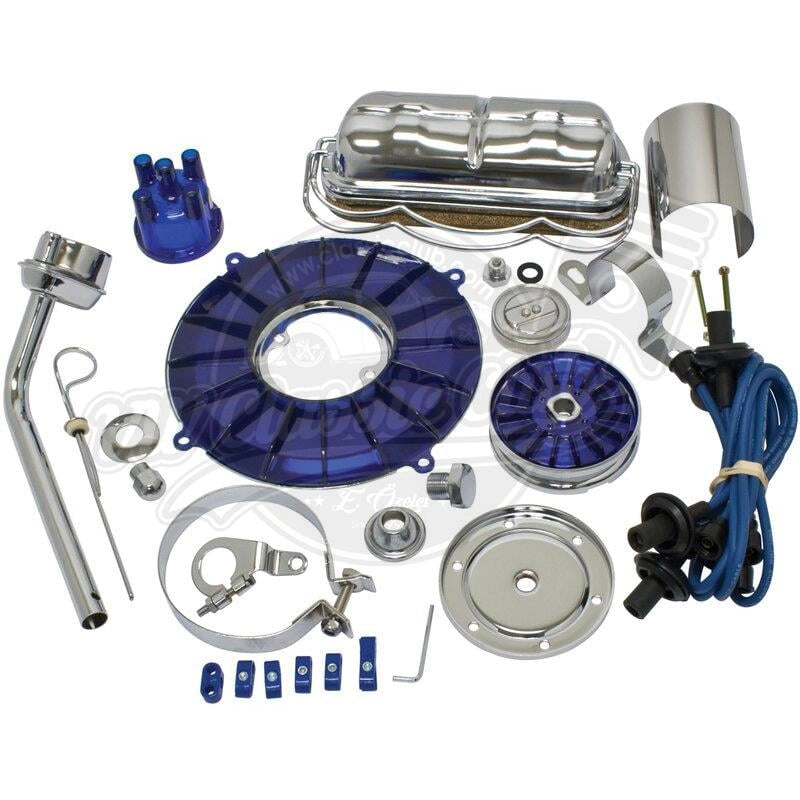 empi chrome deluxe engine kit blue for air cooled vw t1 t2 beetle 6 6245