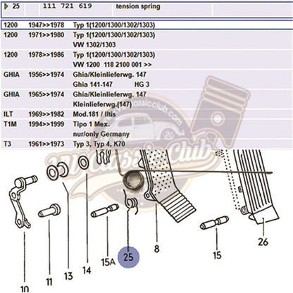 gas pedal return spring for vw beetle 1100 1952 1957 35 3738 cc 1008