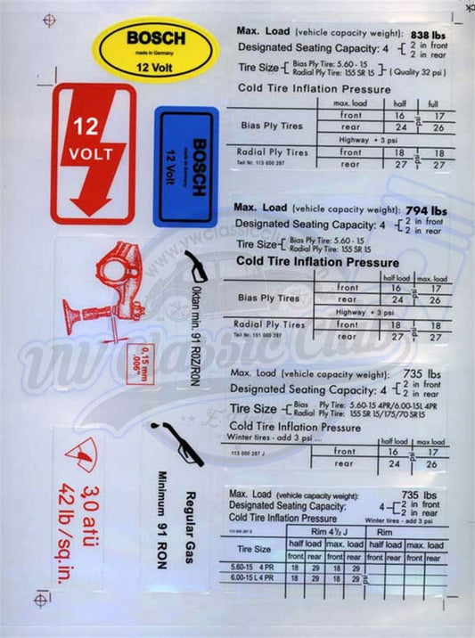 sticker set 11 piece for vw beetle 1100 1303 t1 t2 2 2080