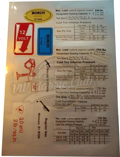 sticker set 11 piece for vw beetle t1 and t2 restoration 2 2045