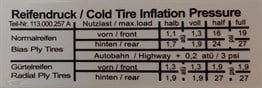 tire pressure chart decal for vw beetle t1 and t2 transporter 2 2084