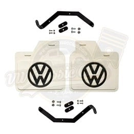 white vw beetle mud flaps with crest 1968 1979 1200 1300 1302 1303 25 3208