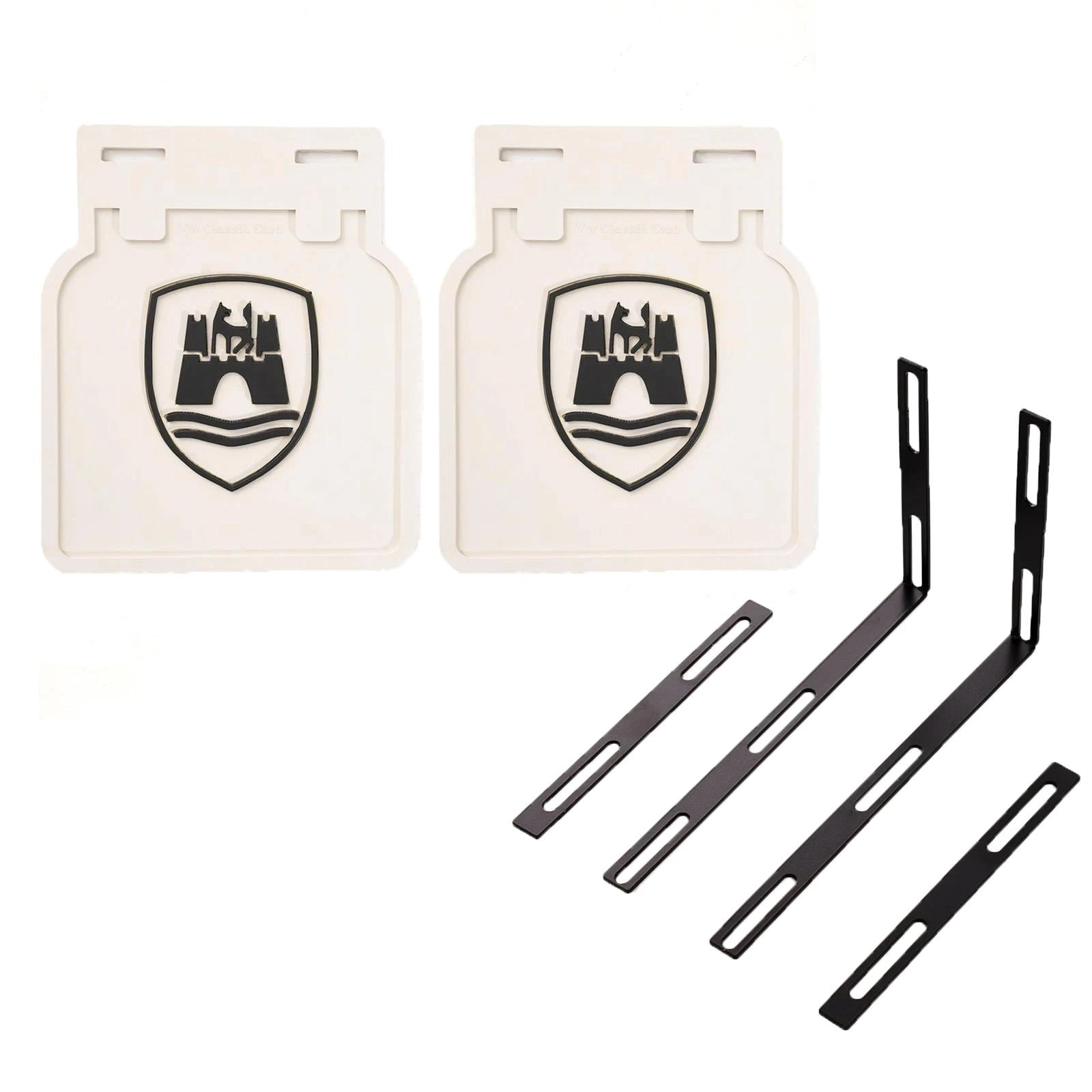 wolfsburg crest white mud flap set for classic vw beetle and karmann ghia 25 315