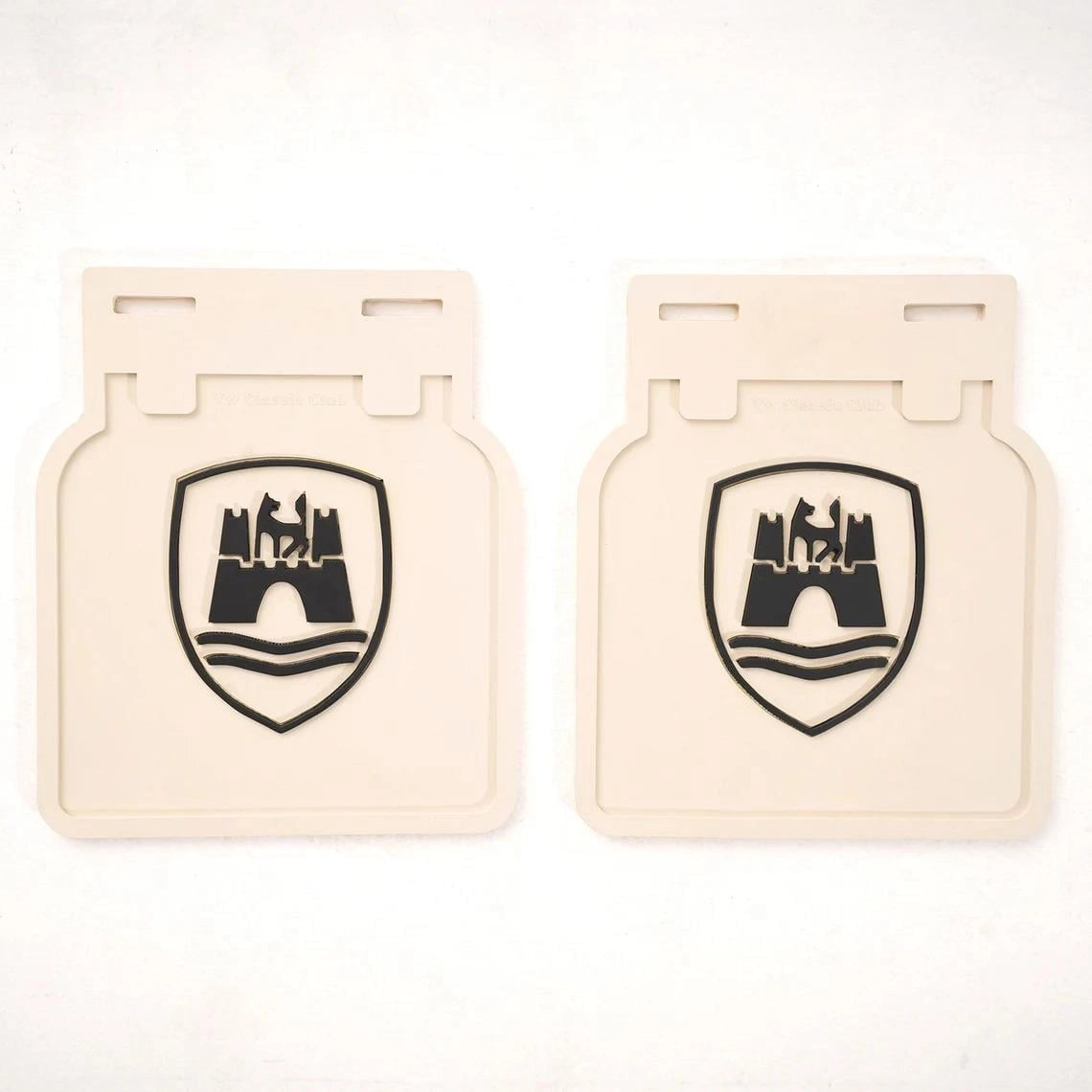 wolfsburg crest white mud flap set for classic vw beetle and karmann ghia 25 315