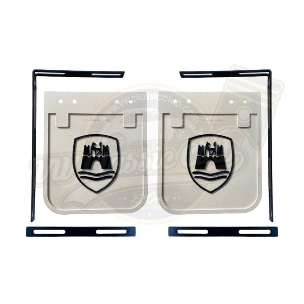 wolfsburg crest white mud flaps set for vw t1 and t2 transporter 25 3155