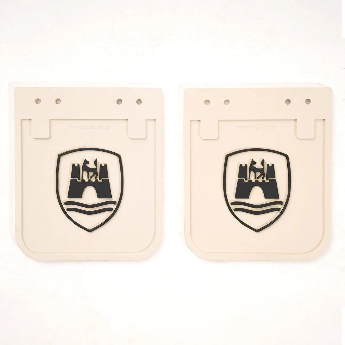 wolfsburg crest white mud flaps set for vw t1 and t2 transporter 25 3155